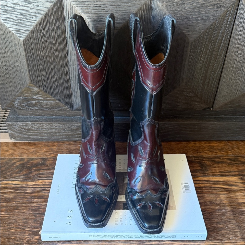 Ganni Black and Brown Heeled Boots
